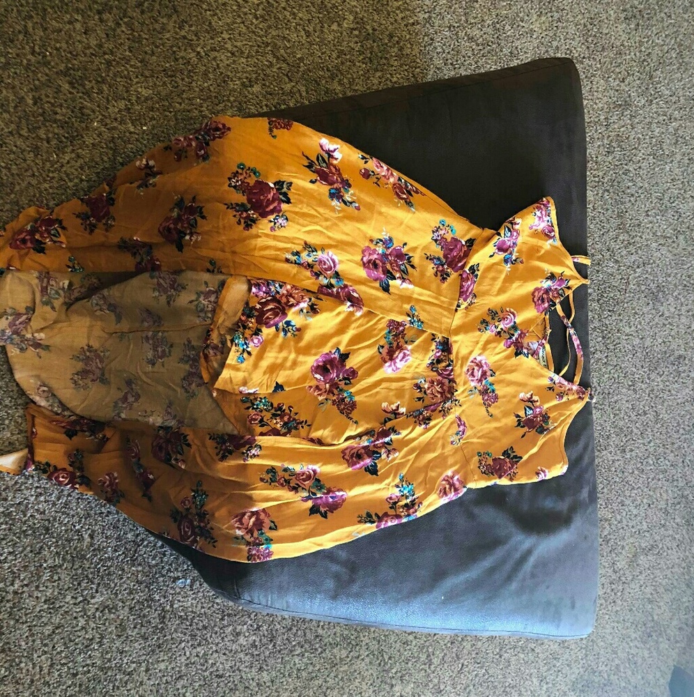 Yellow romper with long train in back